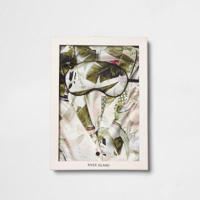 Coffret cadeau pyjama en satin imprimé tropical crème