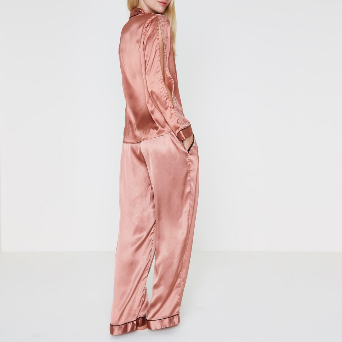 Pink satin lace trim pyjama gift box