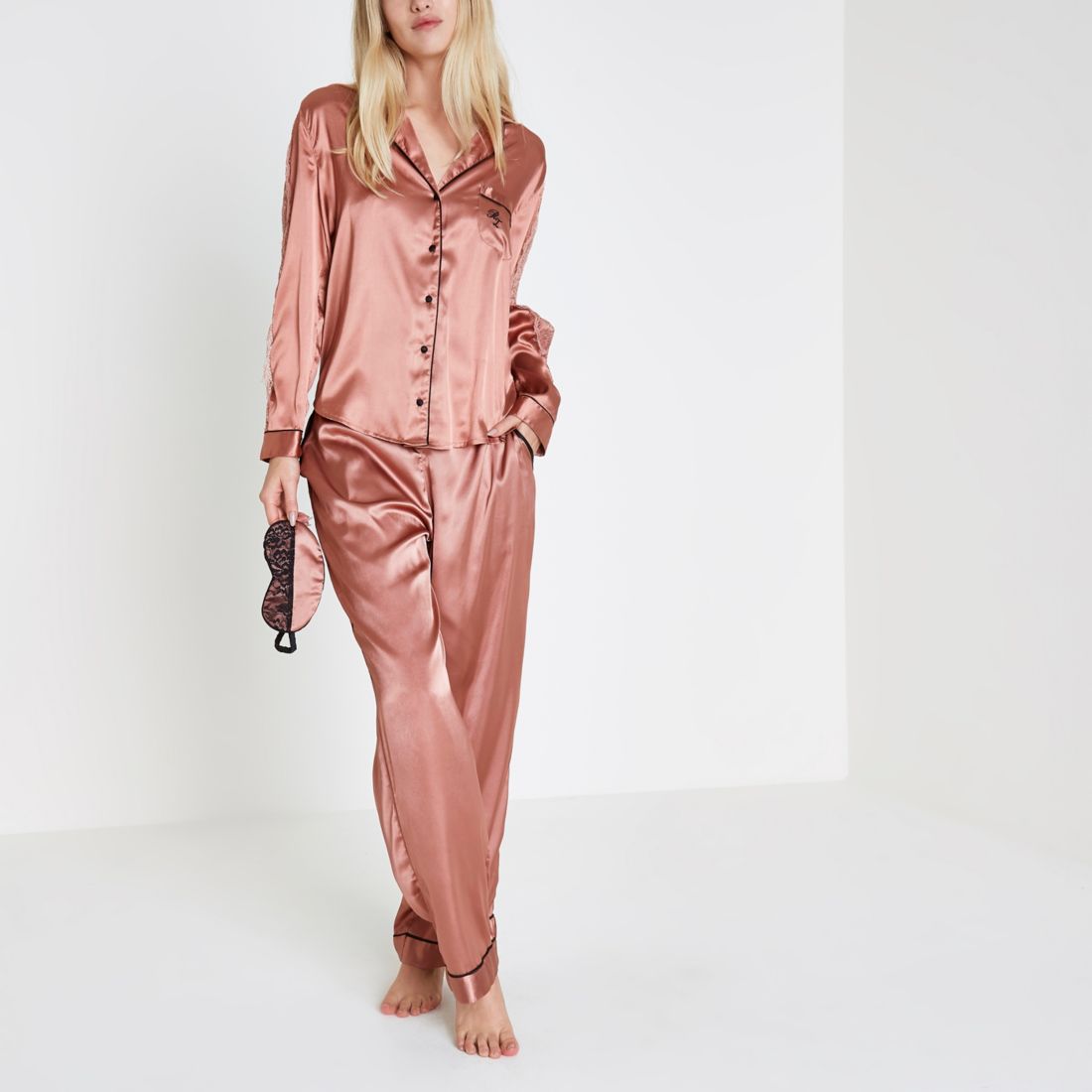 Pink satin lace trim pyjama gift box