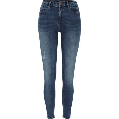 Amelie – Mittelblaue Superskinny Jeans im Used-Look