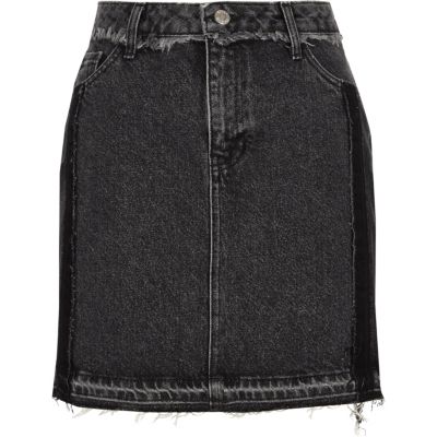 Washed black frayed trim denim mini skirt - Mini Skirts - Skirts - women