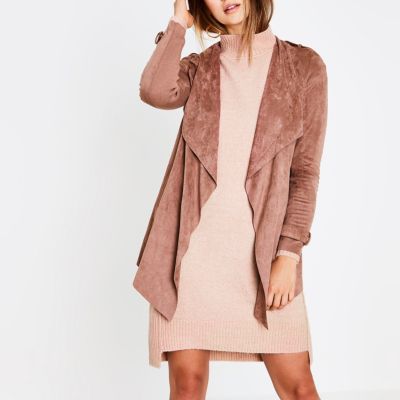 Roze gedrapeerde jas van imitatiesuède