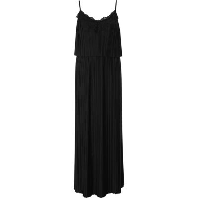 Black plisse lace insert cami maxi dress - Maxi Dresses - Dresses - women