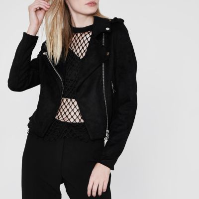 Black faux suede biker jacket