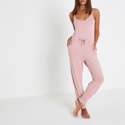 Jersey-Jumpsuit in Hellrosa mit Kordelzug