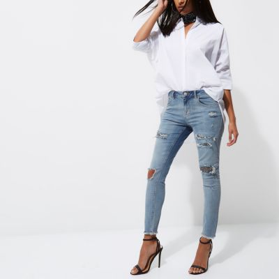 Blue Alannah glitter rip relaxed skinny jeans