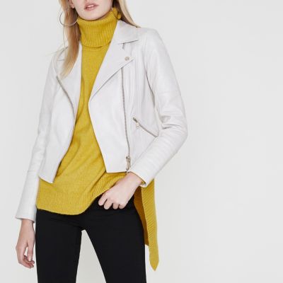 Cream quilted leather biker jacket