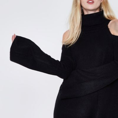 Black roll neck cold shoulder jumper