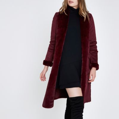 Dark red faux shearling coat