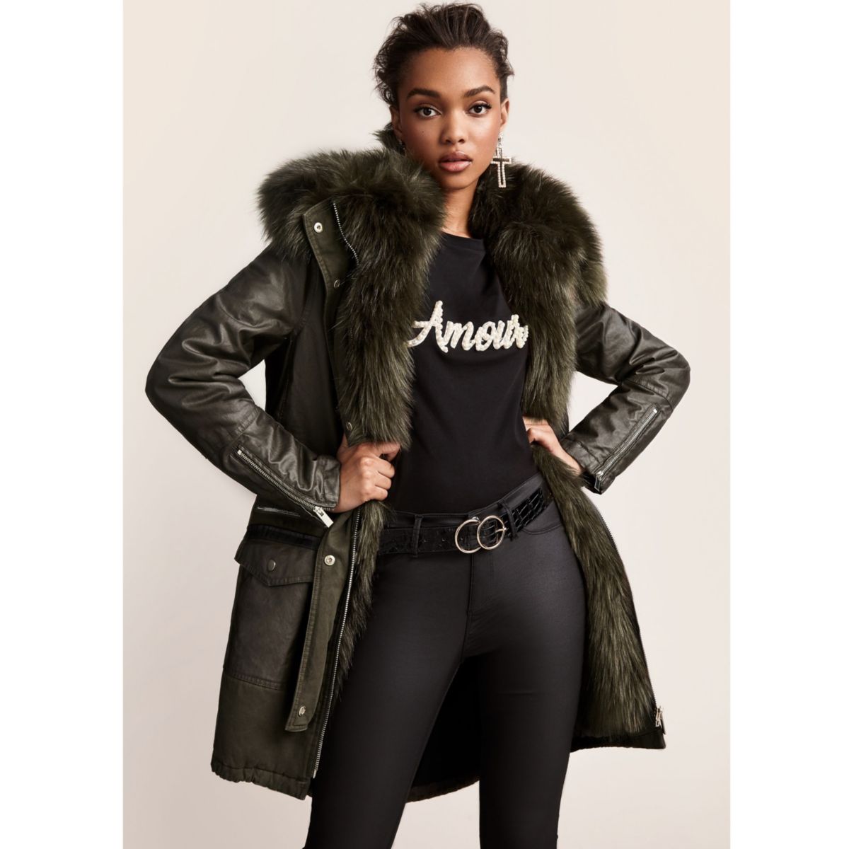 womens parka coats with fur hood river island