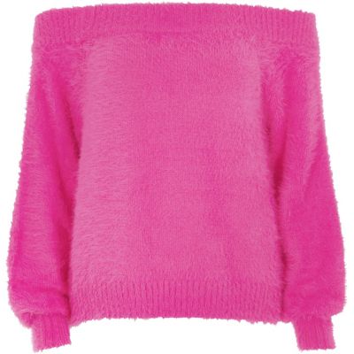 Bardot-Strickpullover in Hellrosa