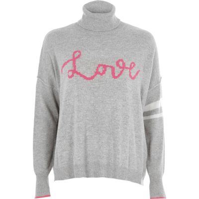 Grauer Rollkragenpullover „Love“