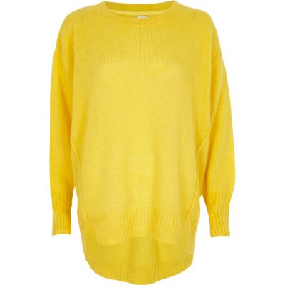 Gelber Mohair-Pullover mit Rundhalsausschnitt