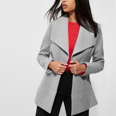 Grey short belted robe coat