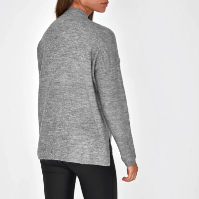 Dark grey sequin flamingo turtle neck jumper