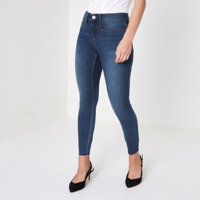 Petite – Molly – Jegging skinny bleu à ourlet brut