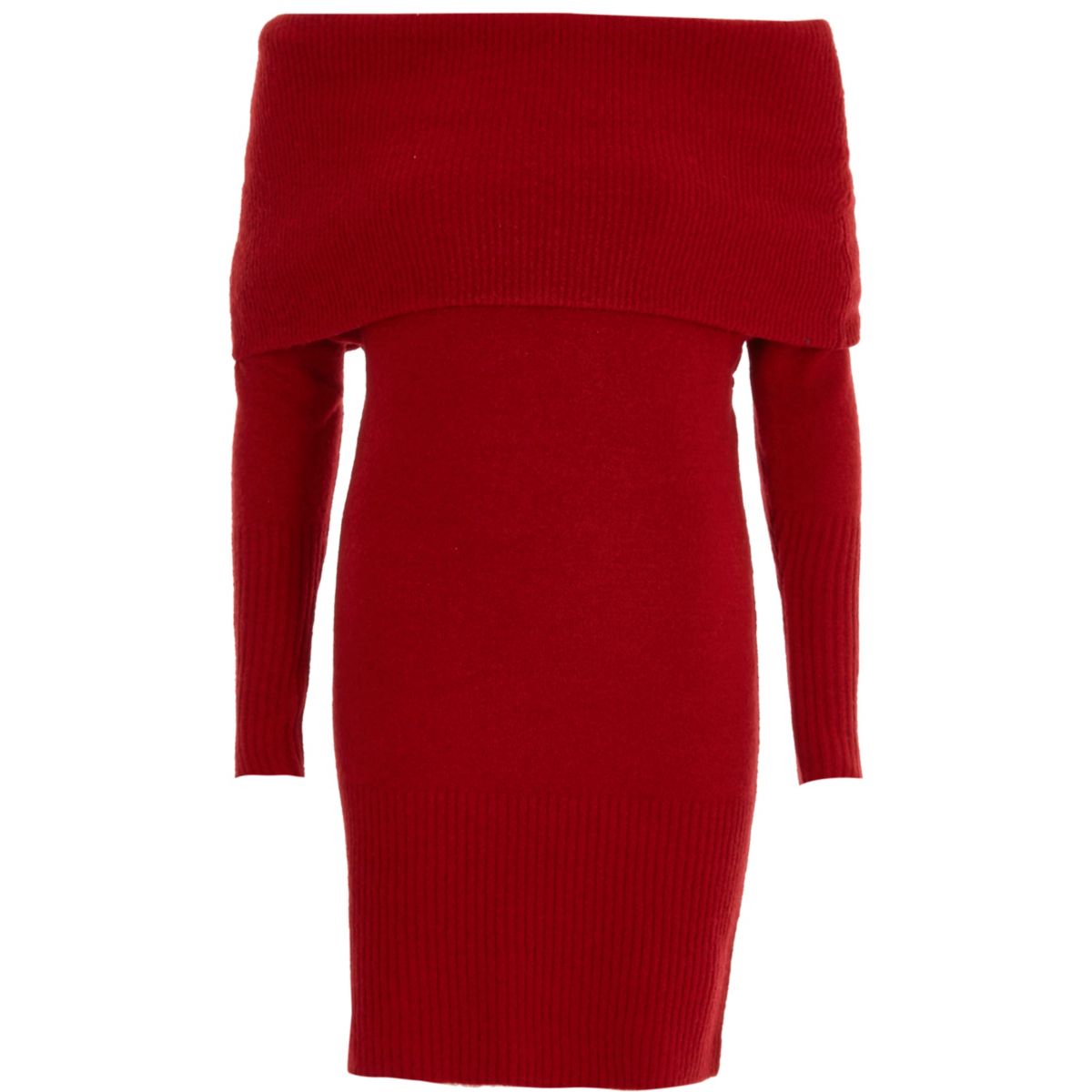 Red foldover bardot jumper dress