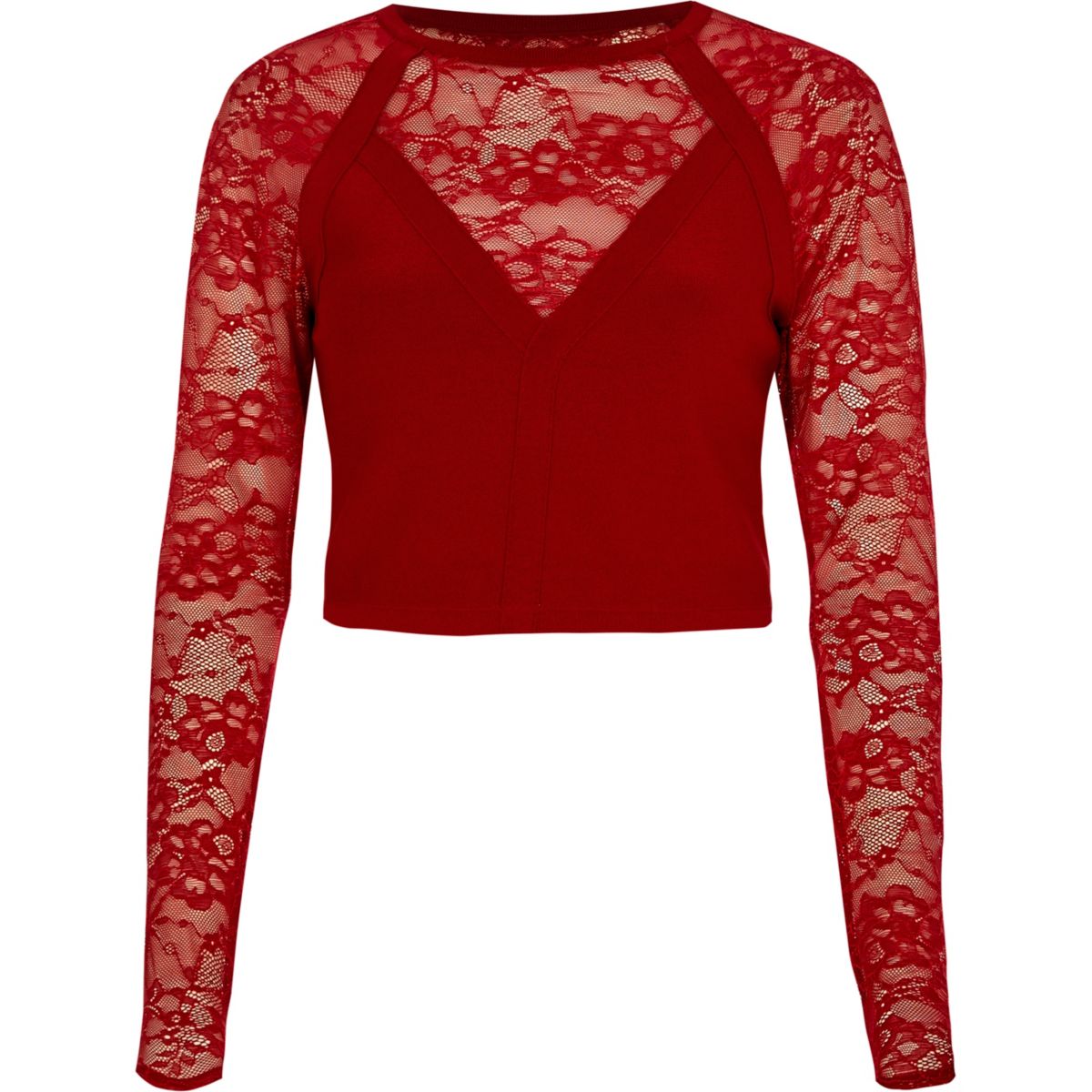 Red lace long sleeve crop top Tops Sale women