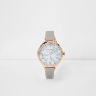 Grey round marble face watch