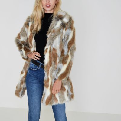 Beige animal faux fur coat