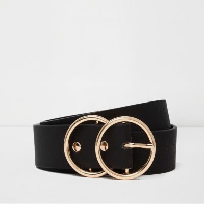 Black gold tone double ring belt