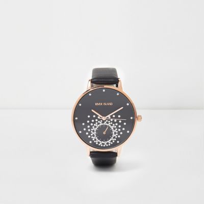 Black diamante embellished watch