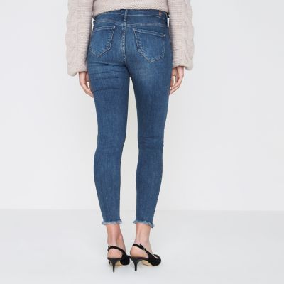 Mid blue Molly distressed frayed hem jeggings