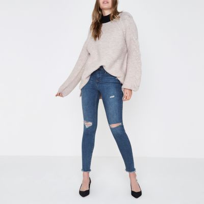 Mid blue Molly distressed frayed hem jeggings