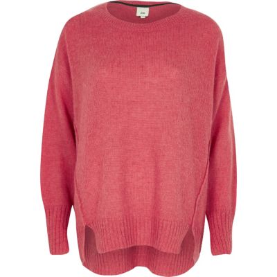 Pinker Mohair-Pullover mit Rundhalsausschnitt