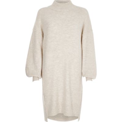 Cream balloon sleeve high neck jumper dress