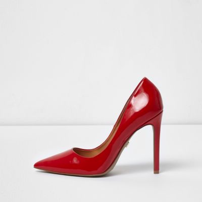 Red patent court shoes