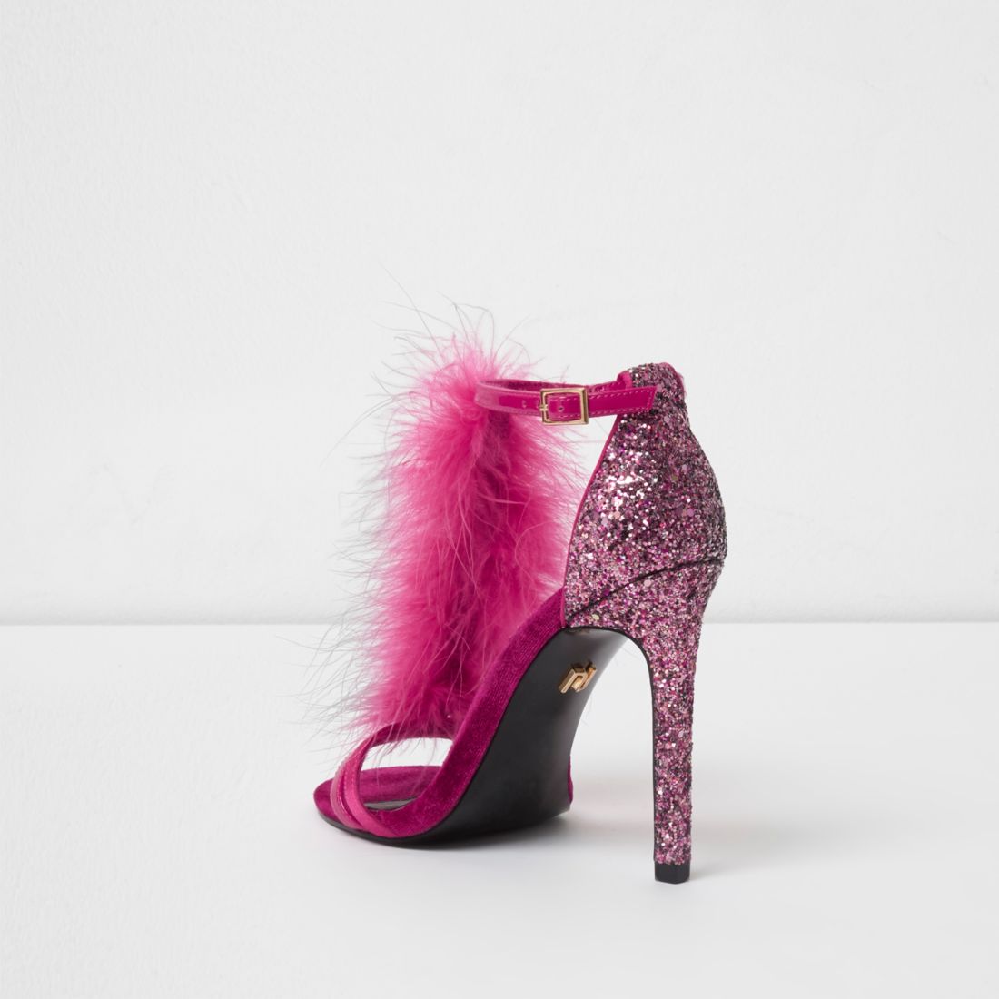 Pink feather T-bar sandals