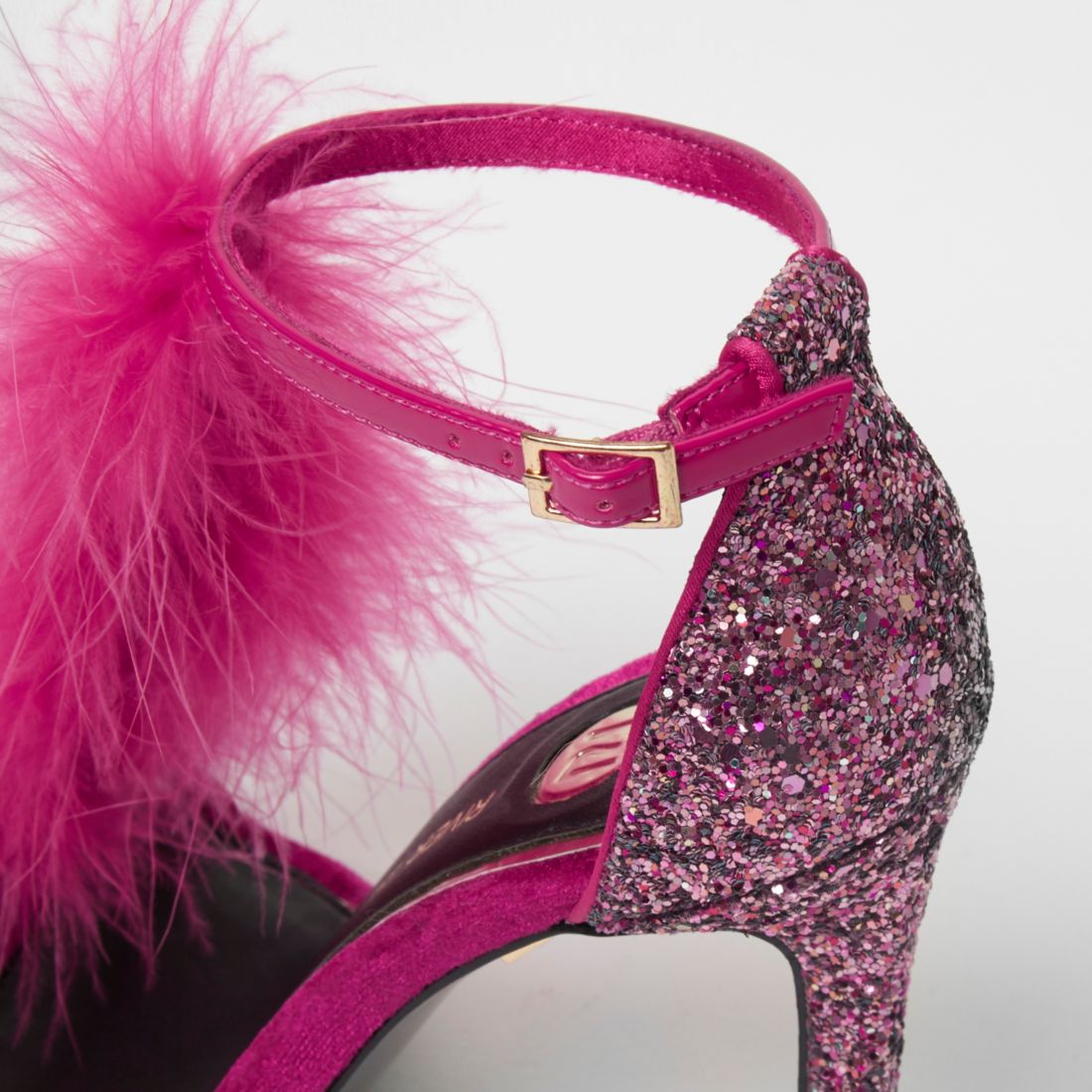 Pink feather T-bar sandals