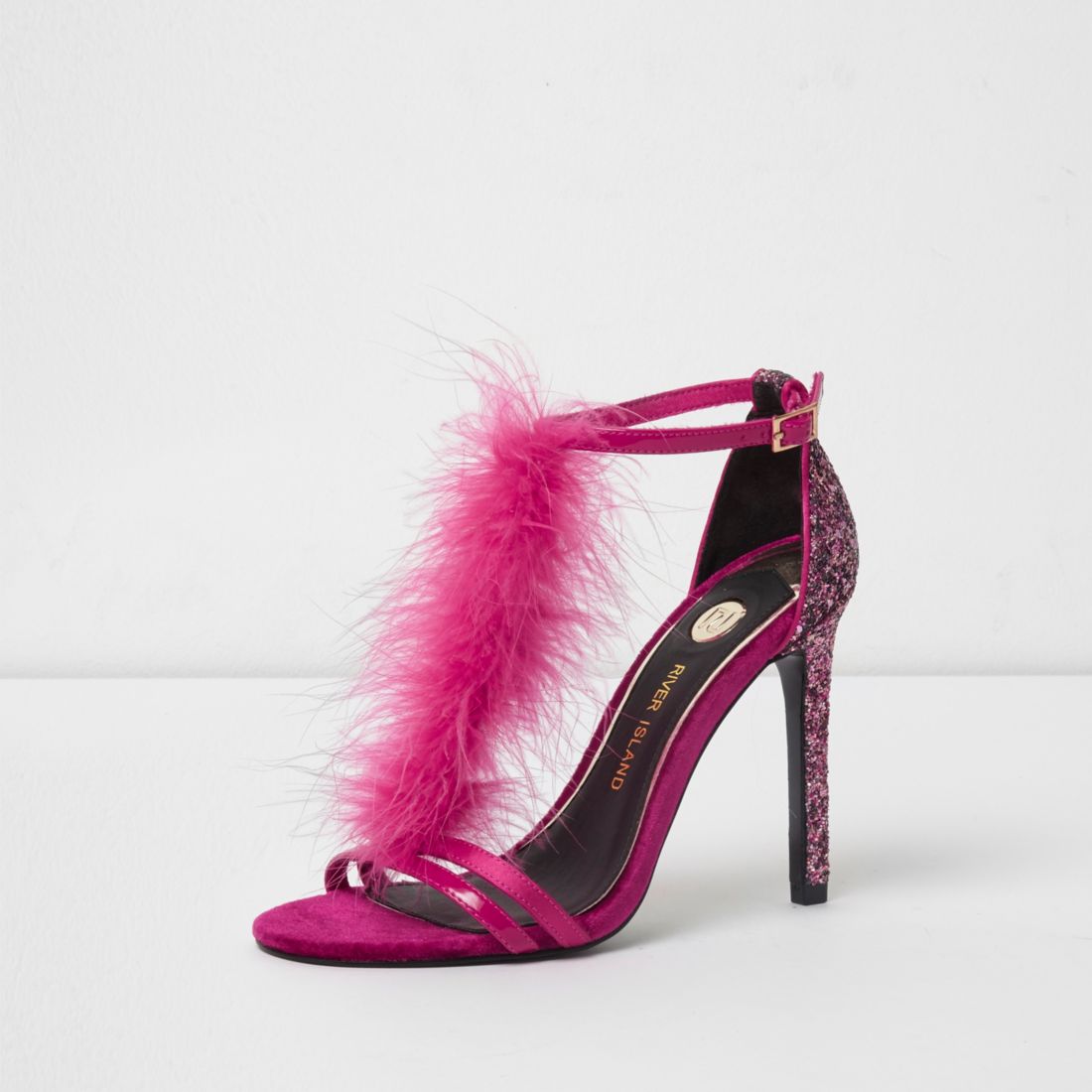 Pink feather T-bar sandals