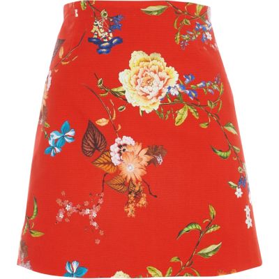 Red floral print mini skirt - Skirts - Sale - women