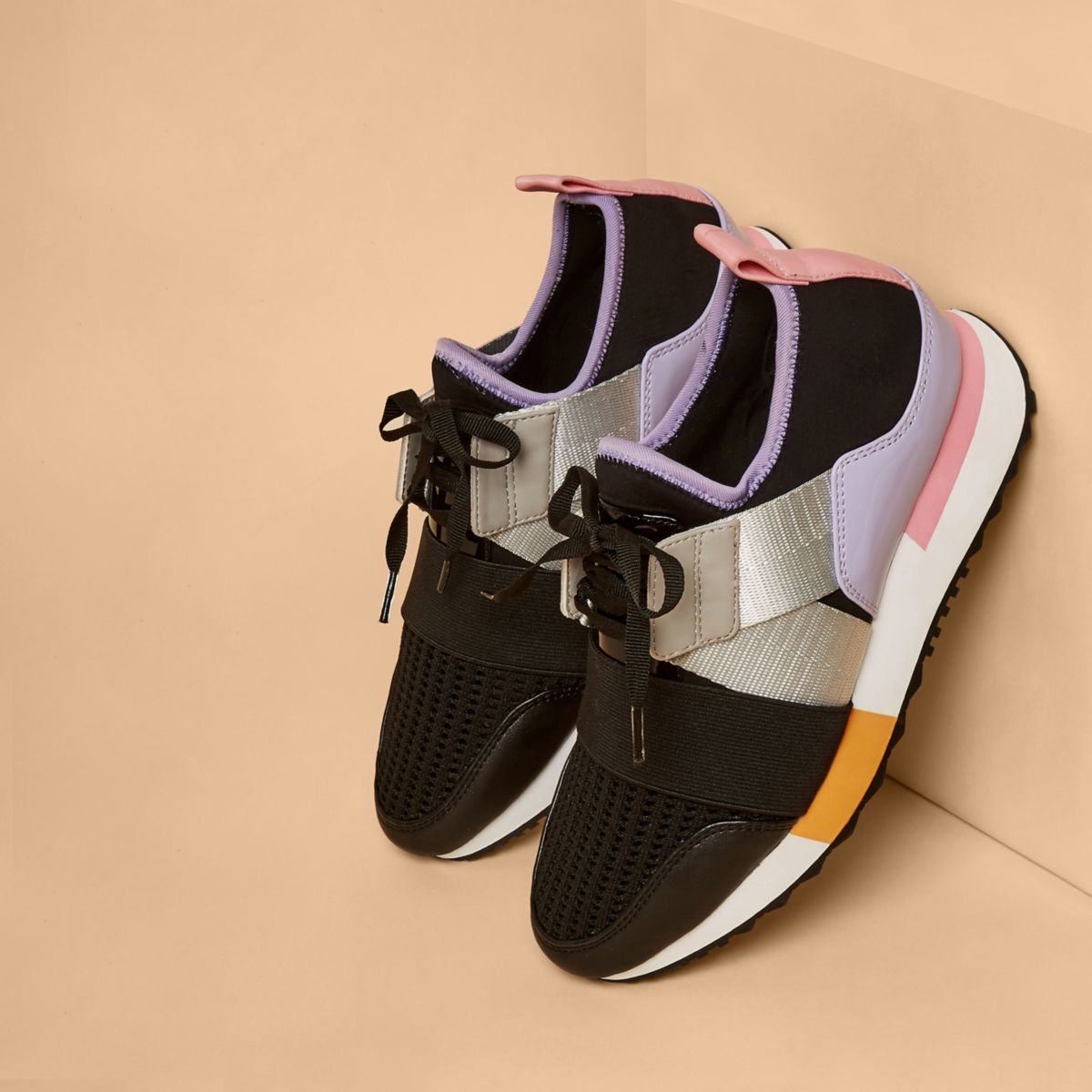 Purple colour block strap runner trainers - Plimsolls & Trainers ...