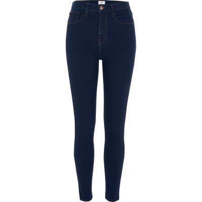 Dark blue high waisted Harper skinny jeans