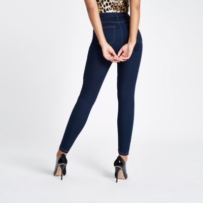Dark blue high waisted Harper skinny jeans