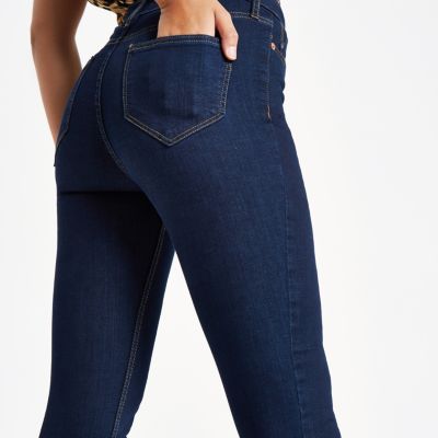 Dark blue high waisted Harper skinny jeans