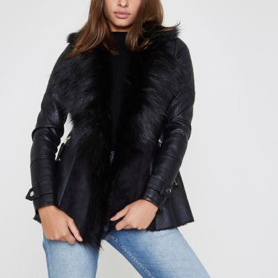 Black faux fur fallaway jacket
