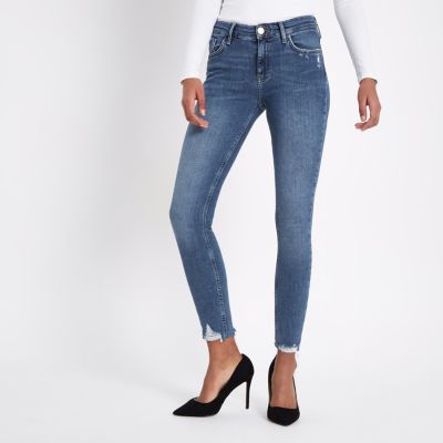 Amelie – Jean super skinny bleu moyen à ourlet déchiré