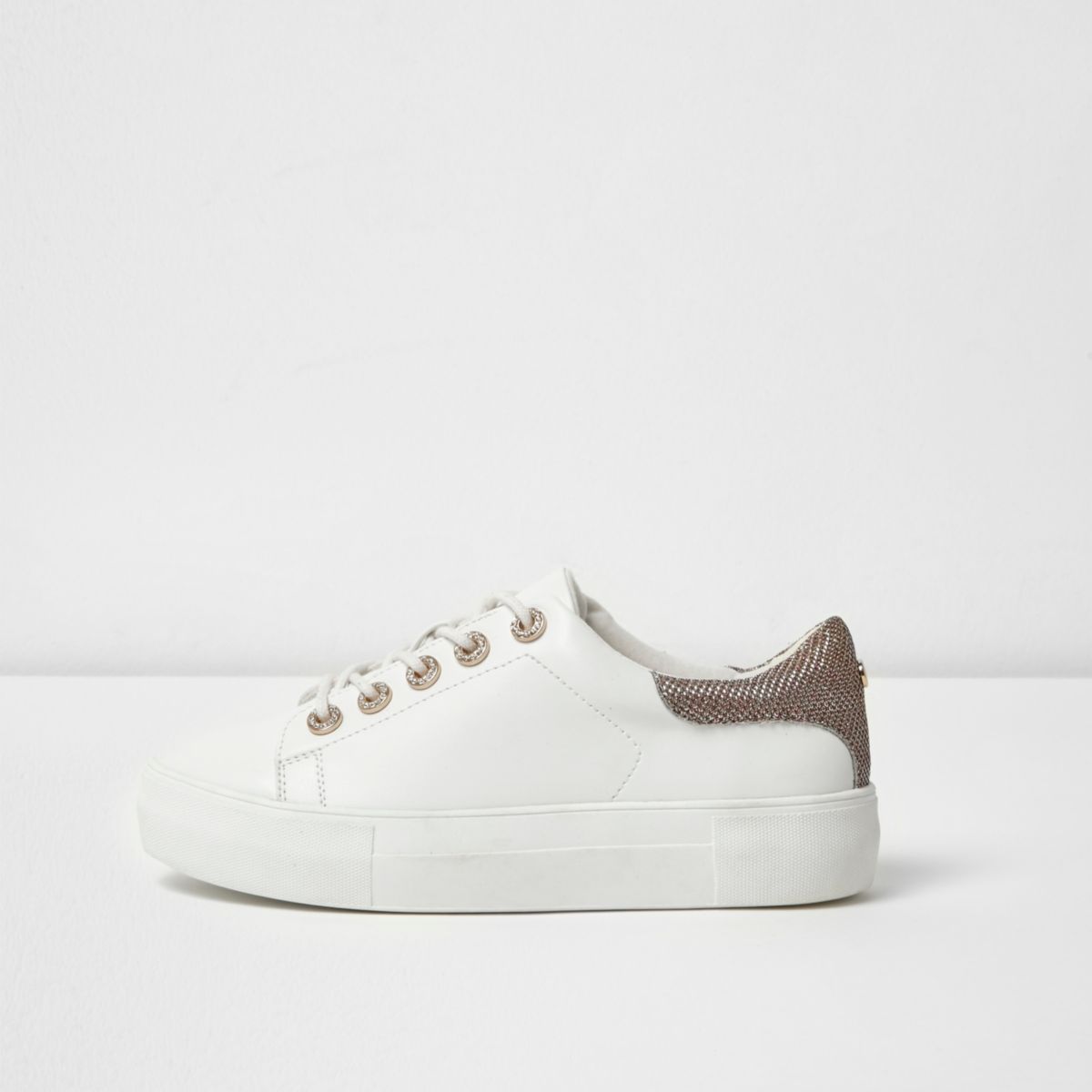 White diamante lace-up trainers - Plimsolls & Trainers ...
