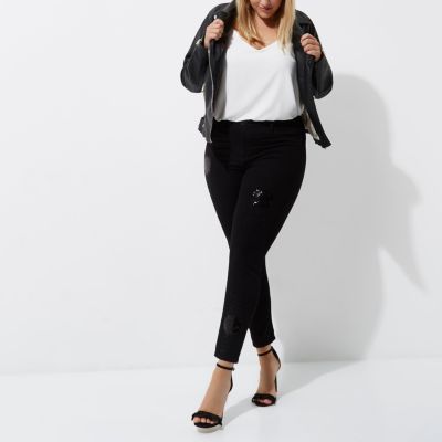 Plus – Molly – Jegging noir orné de sequins