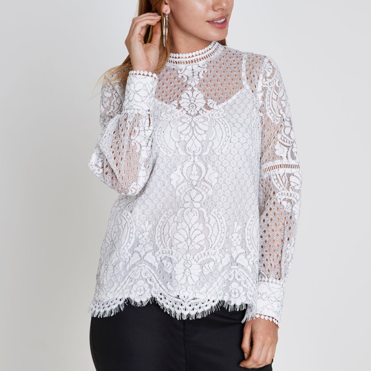 2018 UK STOCK Ladies Loose Long Sleeve Lace Tops Chiffon