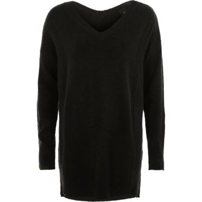 Pull long noir à zip latéral