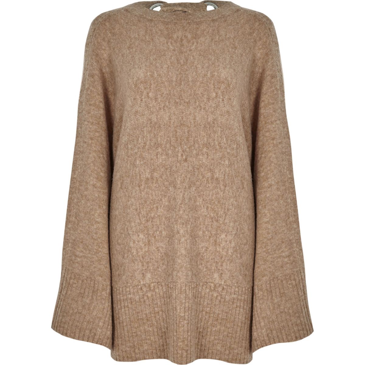 Light brown wide sleeve tie back jumper