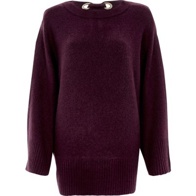 Purple tie back wide sleeve jumper