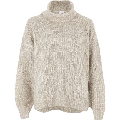 Pull en maille lurex doré à col montant