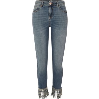 Alannah – Blaue Skinny Jeans mit Fransensaum