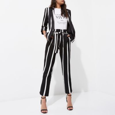 womens black striped trousers